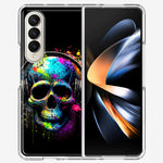 Samsung Galaxy Z Fold 4 Fantasy Skull Headphone Colorful Pop Art Hybrid Protective Phone Case Cover
