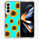 Samsung Galaxy Z Fold 4 Yellow Sunflowers Polkadot on Turquoise Teal Double Layer Phone Case Cover