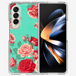 Samsung Galaxy Z Fold 4 Turquoise Teal Vintage Pastel Pink Red Roses Double Layer Phone Case Cover