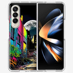 Samsung Galaxy Z Fold 4 Urban City Full Moon Graffiti Painting Art Hybrid Protective Phone Case Cover