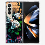 Samsung Galaxy Z Fold 4 White Roses Graffiti Wall Art Painting Hybrid Protective Phone Case Cover